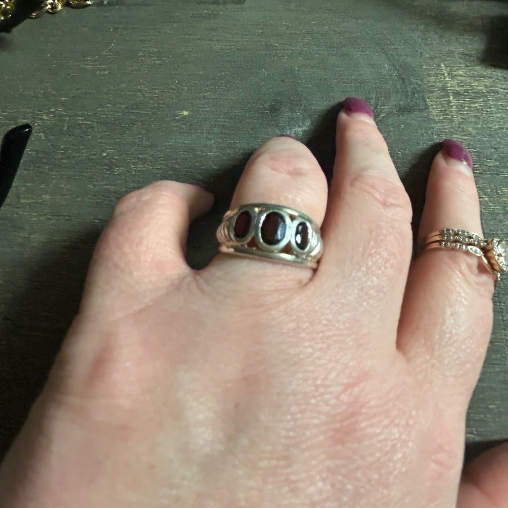 Sterling Silver Three-Stone Ring, Featuring Oval-… - image 2